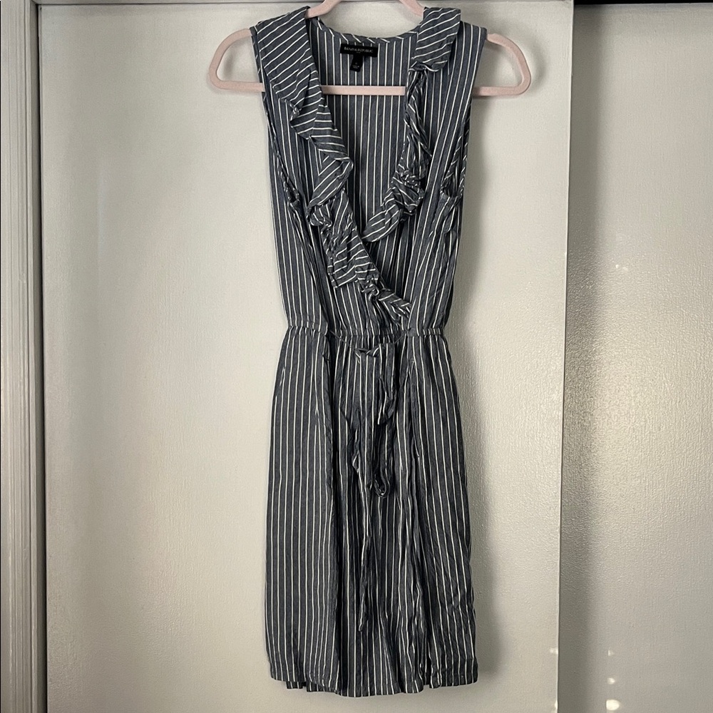 Banana Republic Navy and White Striped Ruffle Mini Dress